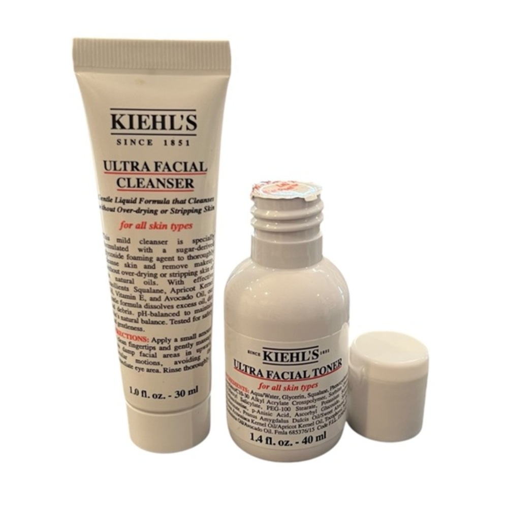 KIEHL'S 2 Pk Ultra Facial Toner 1.4 Oz And Cleanser 1 Oz Deluxe Travel Size Set